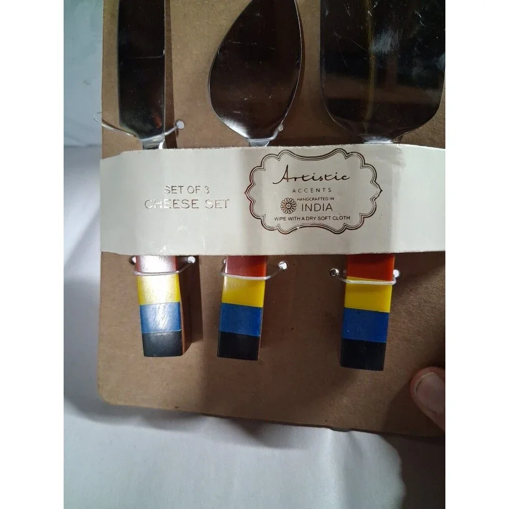 New Artistic Accents Cheese Knives Set of 3 Handcrafted In India Rainbow - Picture 2 of 4